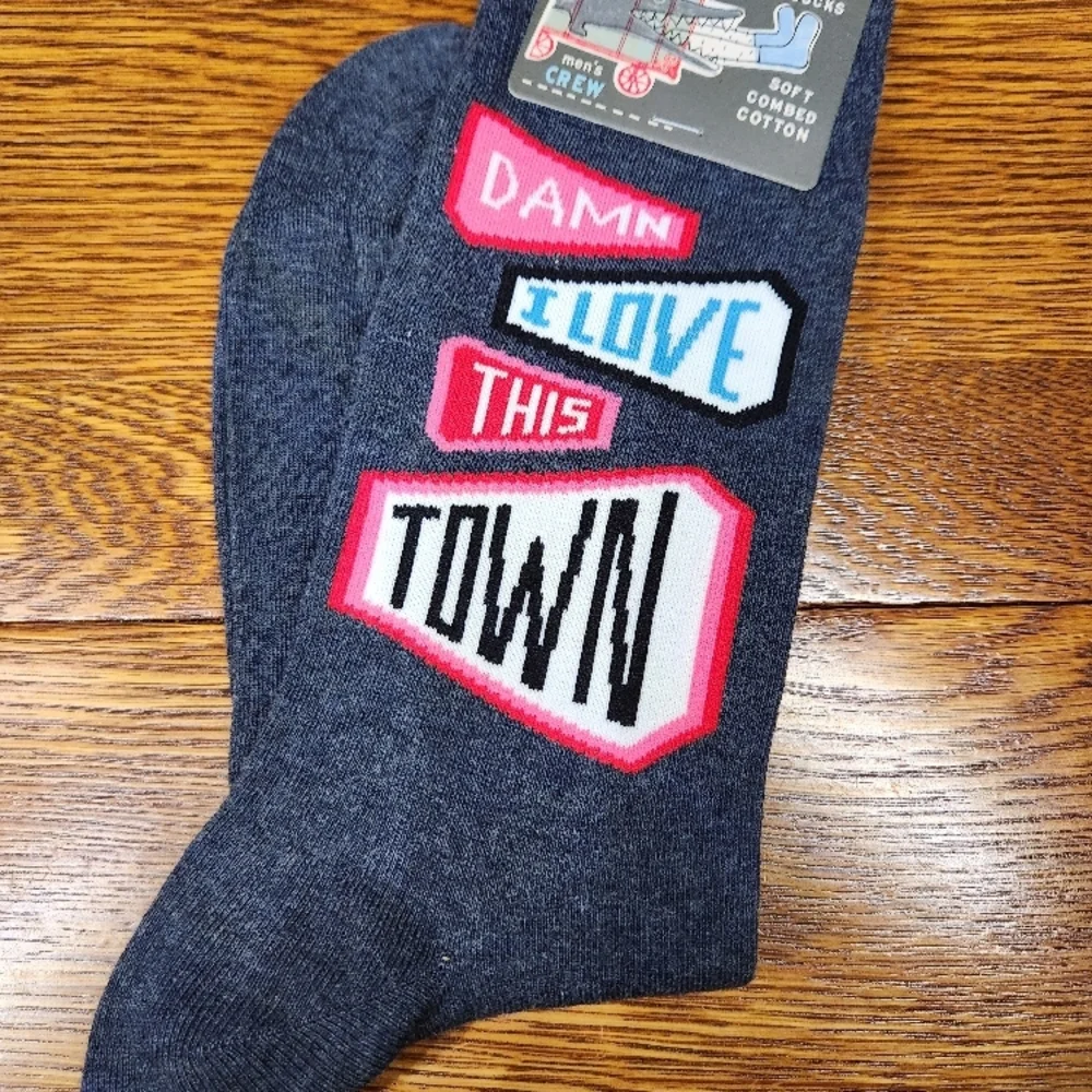 Blue Q D*mn I love this Town crew socks